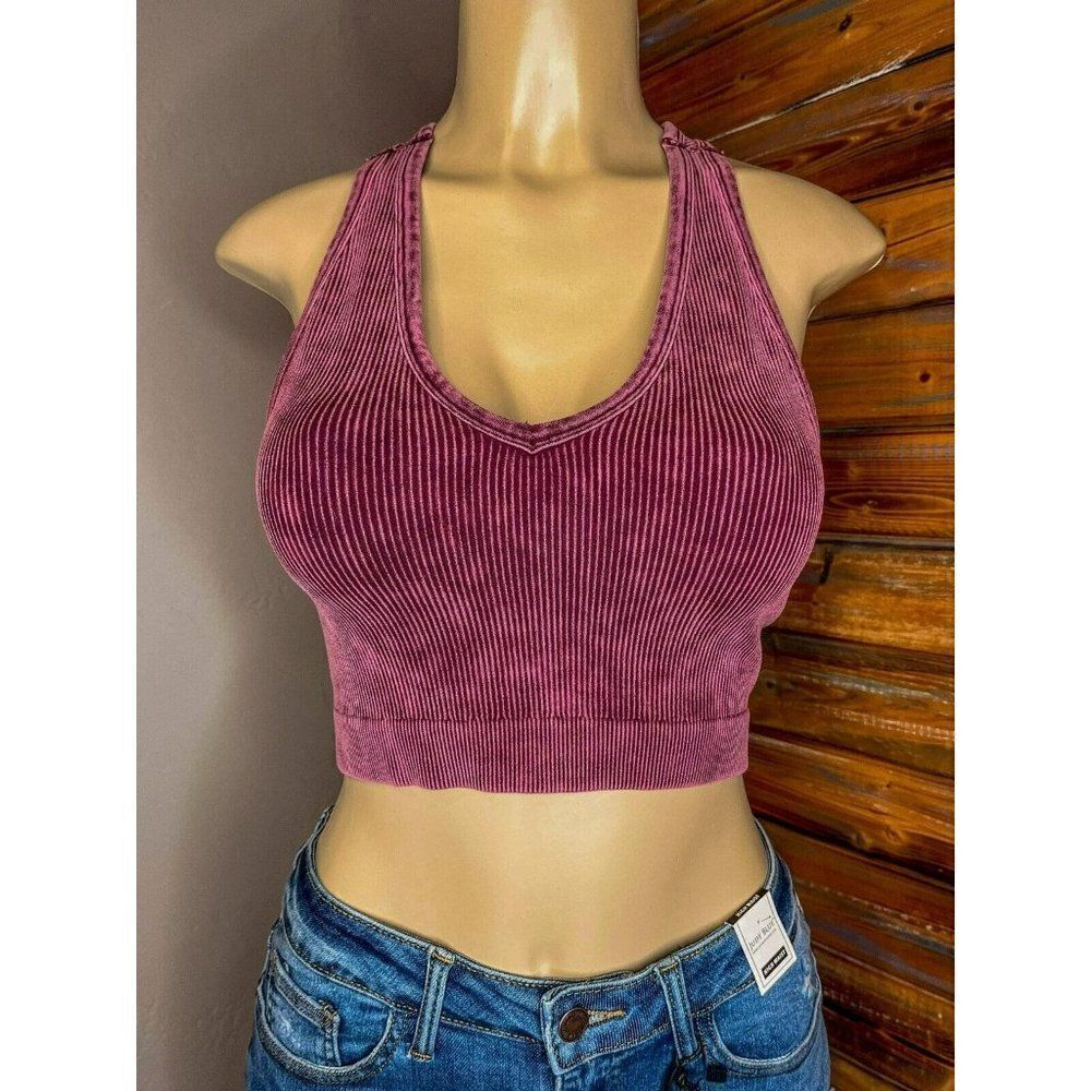 Zenana Not Your Basic Racerback Cropped Tank Top in Eggplant NTW-6128X